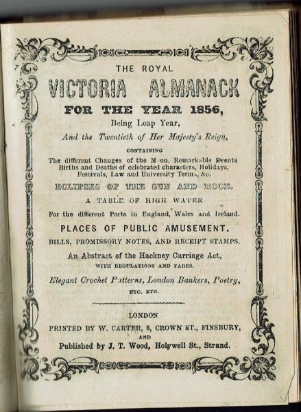 1856 Almanack title page